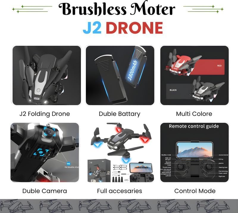 Image of BrUsHlEsS-fOlDaBlE-DrOnE-WiTh-hQ-WiFi-cAmErA-ReMoTe-cOnTrOl-fOr-kIdS-QuAdCoPtEr-wItH-GeStUrE-SeLfIe-fLiPs-bOuNcE-MoDe-aPp-oNe-kEy tAkE-OfF (J-2)