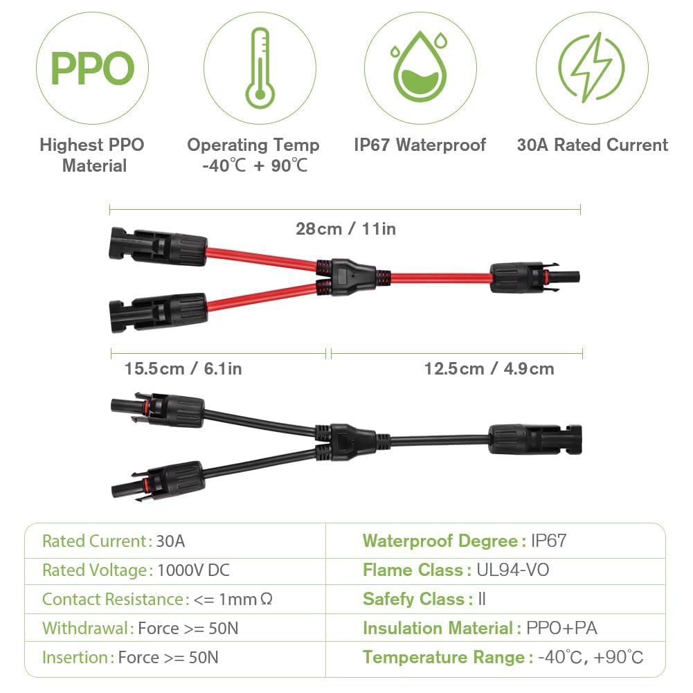 Connettori a Y Pannello Solare 6 mm² IP67 Impermeabile 1 Paio URAQT