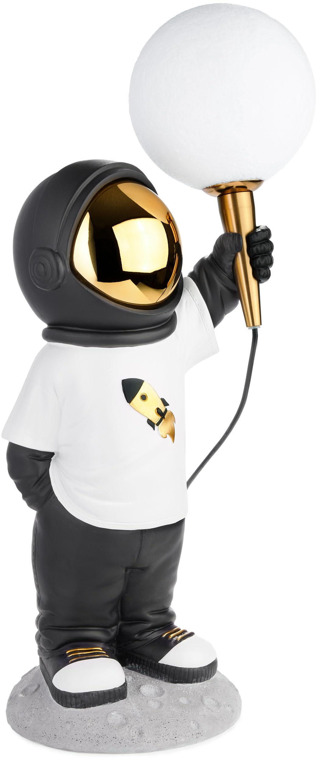 Brubaker Lampada da Tavolo Astronauta - Lampada da Comodino Spaziale da 46 cm con Spina USB-C - Statua Decorativa Dipinta a Mano con Lampada Lunare - Oro, Bianco e Nero