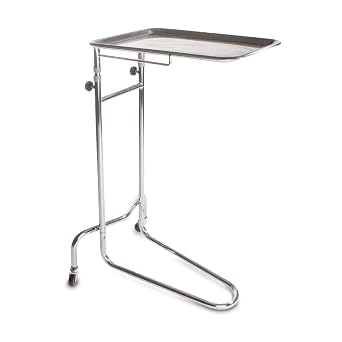 DUKAL 4366 Tech-Med Mayo Stand with Large Tray, Double Post, 20" Base Width, 25" Depth, Secure Height Adjustments 37"-53"