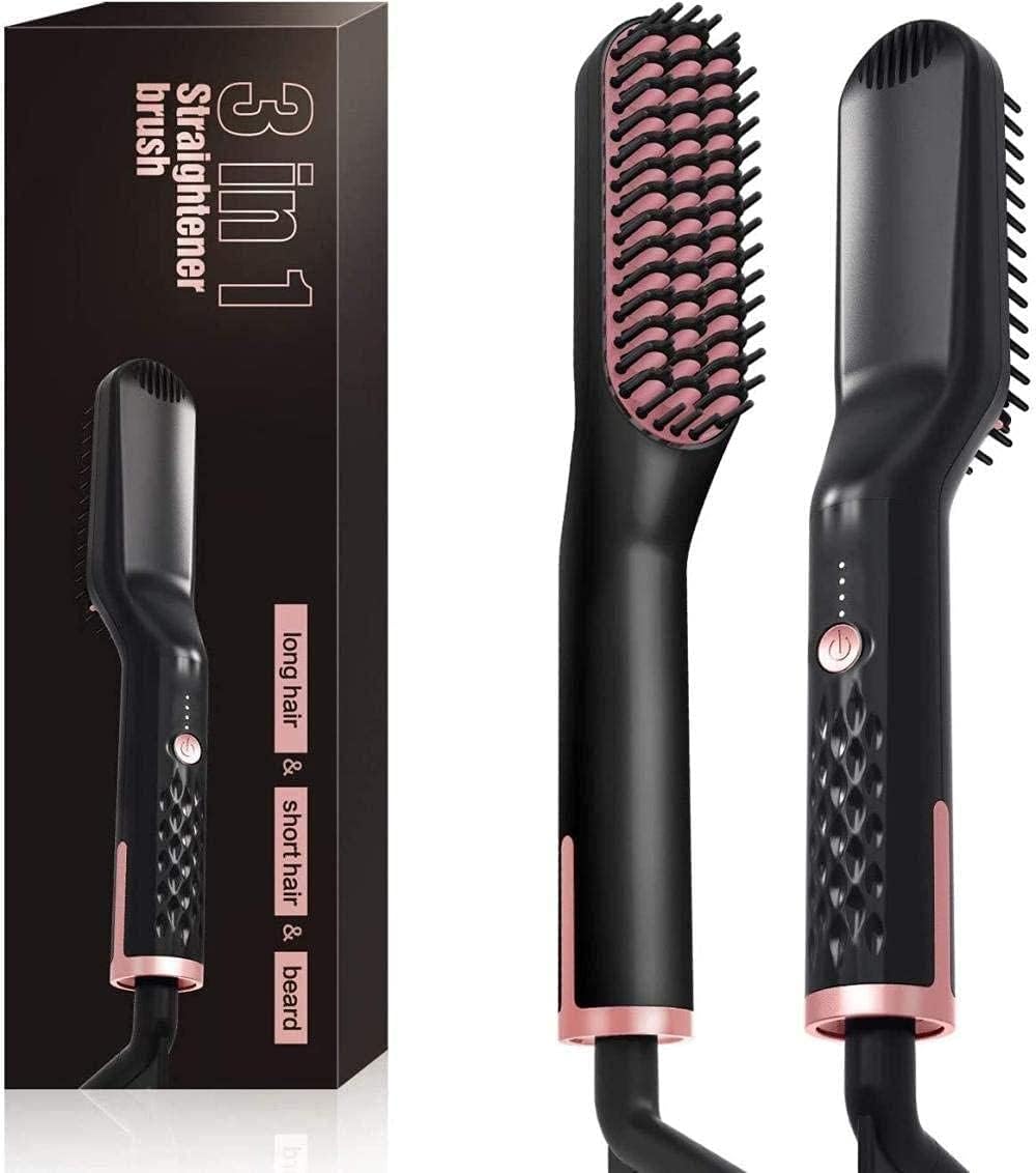 Cepillo Alisador de Barba,Cepillo Barba Electrico Plancha de Pelo Flequillo Eléctrico Profesional Peine de Peluquería Multifuncional Cepillo para Hombre Mujer Plancha de Pelo Barba,Hombre Mujer