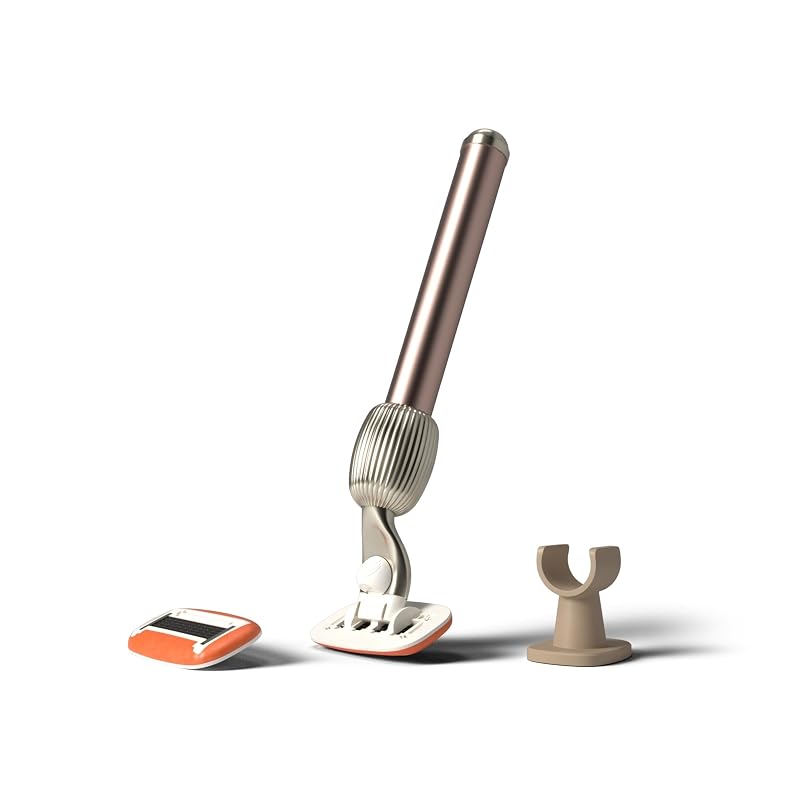 Fler The Razor Starter Set Aparelho de Barbear com 5 Lâminas, 2 Recargas e Suporte de Parede Blush (Pink)