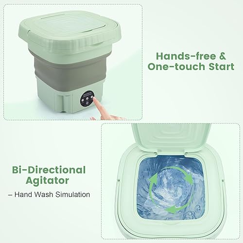 Miniatura 3 de Lavadora portátil de 9 litros, mini lavadora plegable para viajes, camping, caravana, dormitorios, apartamentos, ropa interior y ropa de bebé (verde