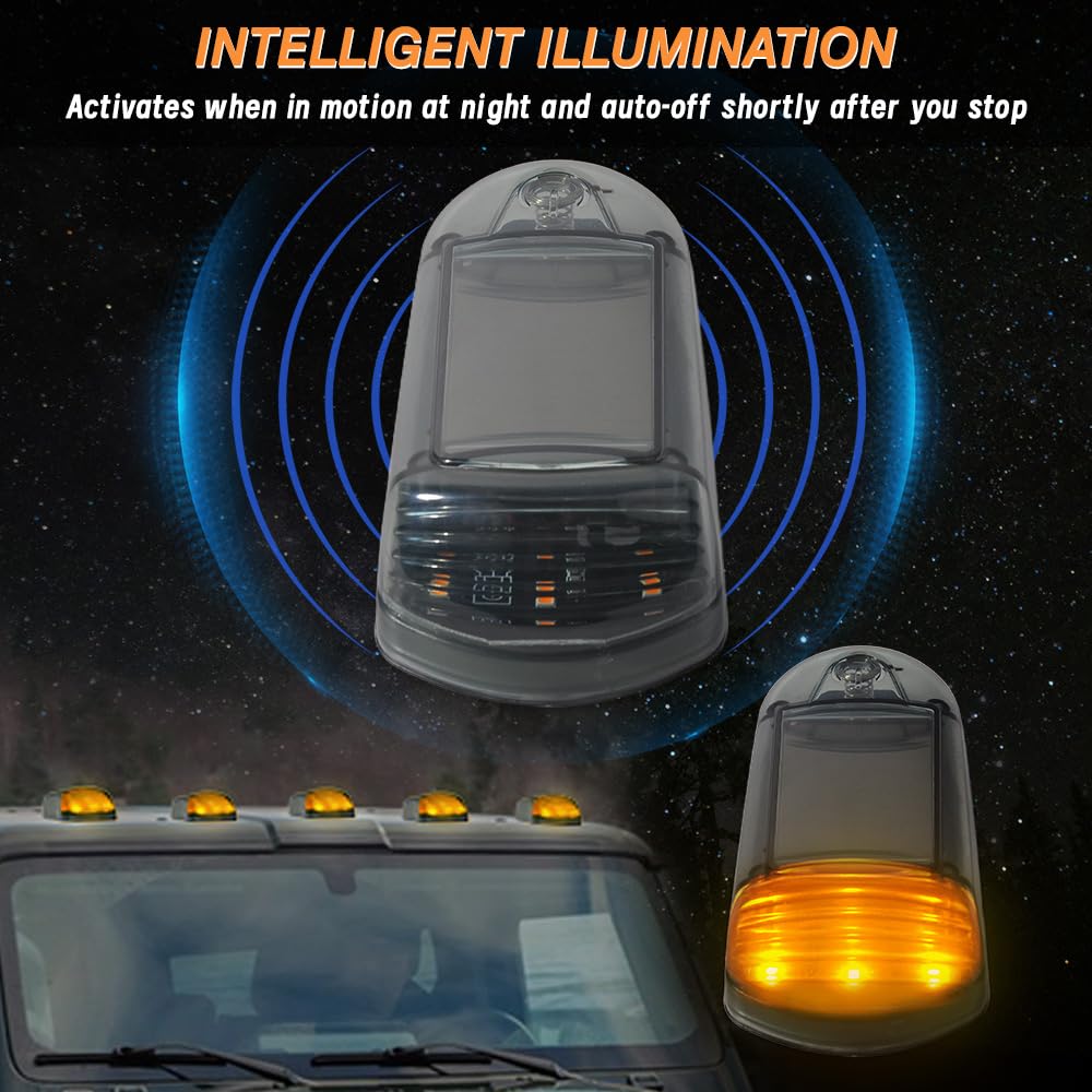 Iluminación LED solar de cabina, luz de techo con sensor de vibración y plantilla, LED inalámbrico (luz ámbar)