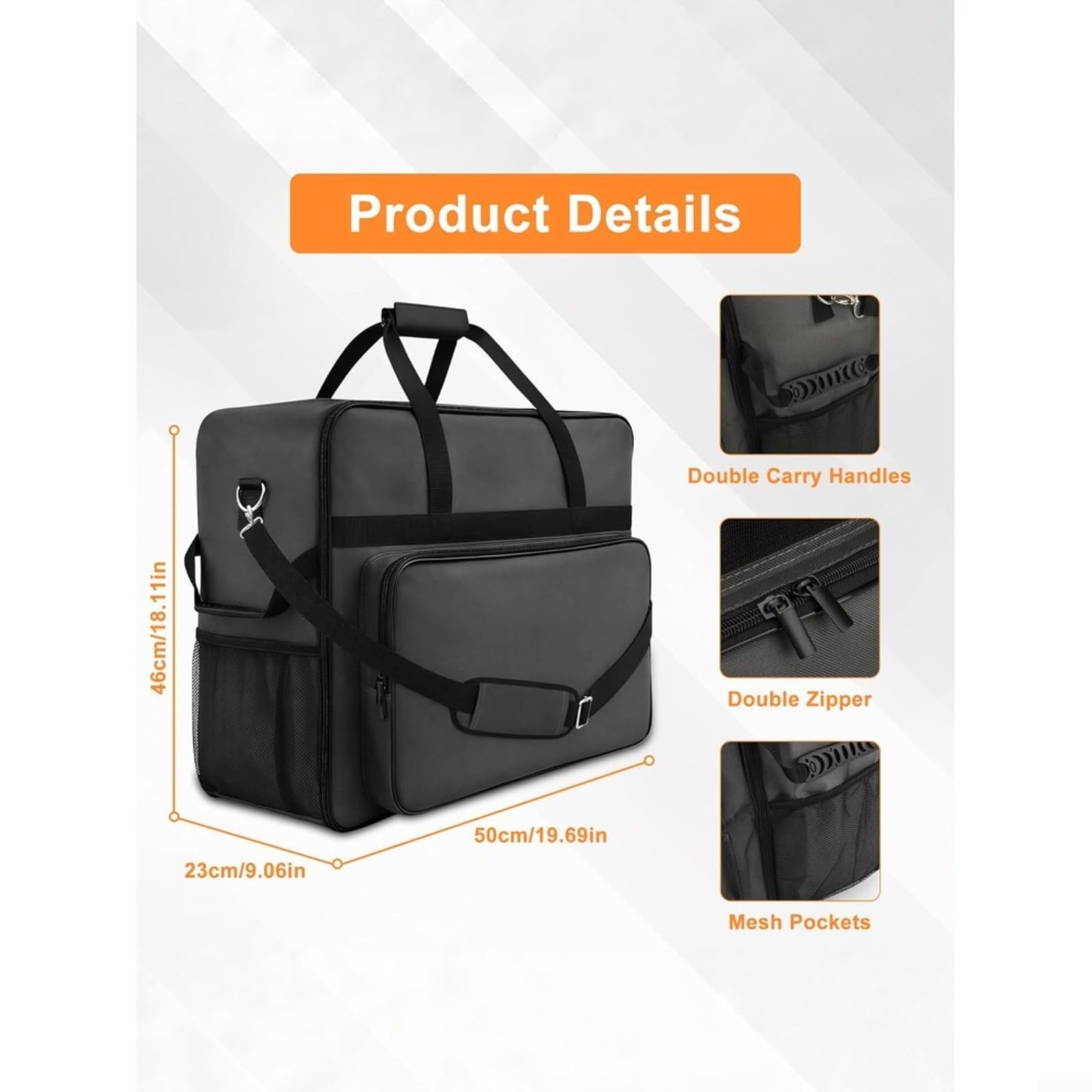 Bolsa de transporte para SLUSHi para máquina de granizados, funda impermeable Oxford 600D con cremallera lateral, bolsillos de malla, correas acolchadas, gris, 50 x 23 x 46 cm para viajes