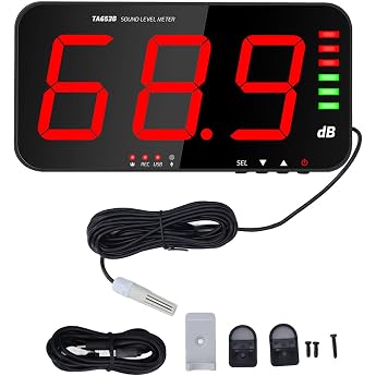 13 Inch Large LED Digital Sound Level Meter 30 dB - 130 dB Decibel Meter DC5V 1A Micro USB Digital Decibel Meter with Alarm dB Meter for Classes Room Studio Home Factory