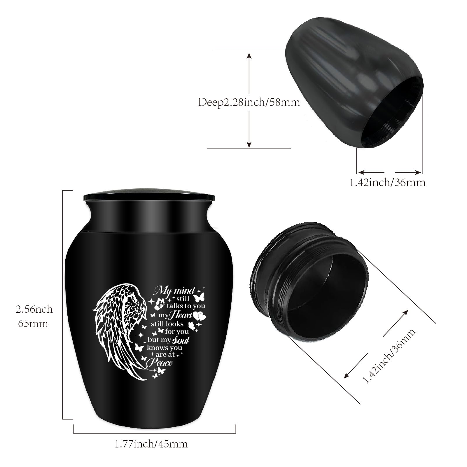 CREATCABIN Small Urn for Ashes Small Keepsake Urn for Human Ashes Mini Urn Aluminum Ashes Holder Funeral with Velvet Bag for Pets Ashes Memorial Gift for Mom Dad Family Friends 2.6x1.8 Inch Black - Image 2