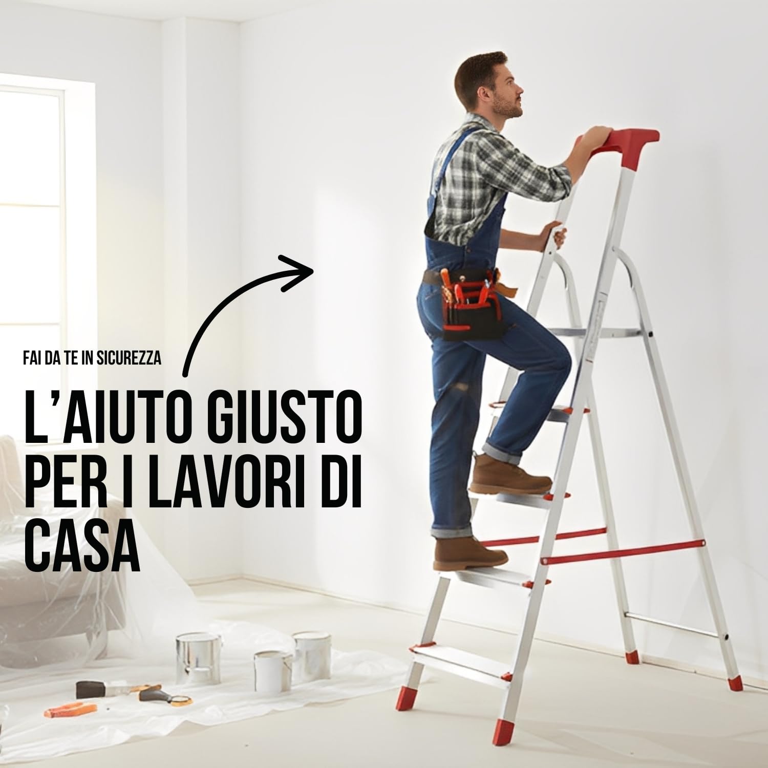 Marvin Scala Domestica in Alluminio Martina 8 Gradini Leggera Portatile Scaletto con Vaschetta Portaoggetti Pieghevole Robusta Salvaspazio portata 150 kg made in Italy certificata (8 Gradini)