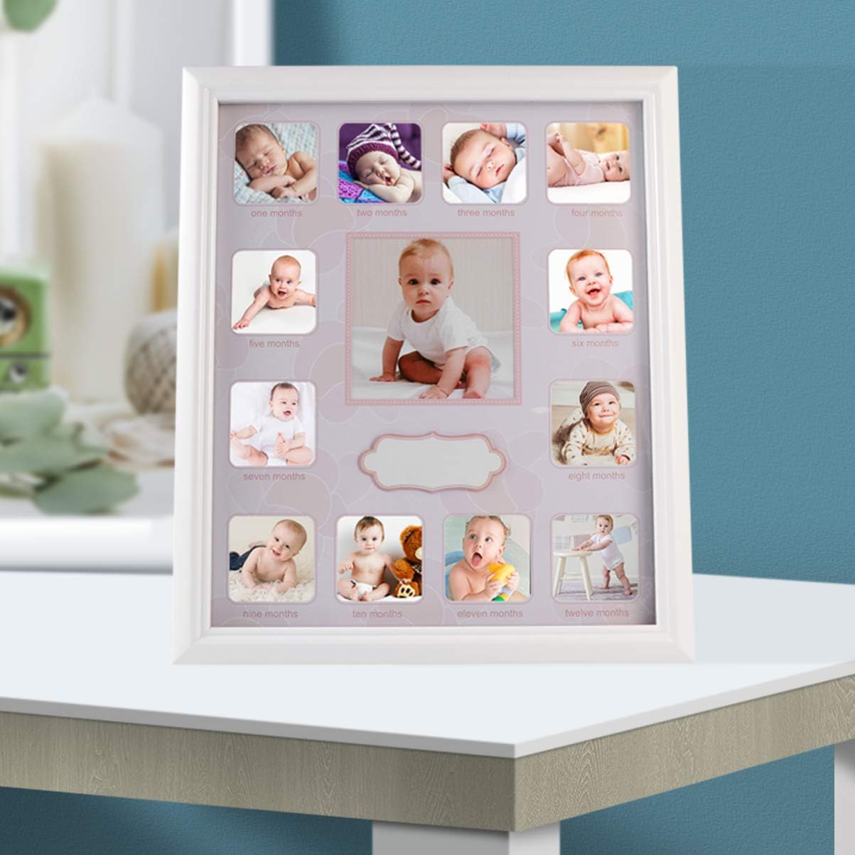 JOEBO First Year Photo Moments 12 Months Baby Keepsake Frame Growth Record Photo Frame Expecting Parent Pink(Pink)