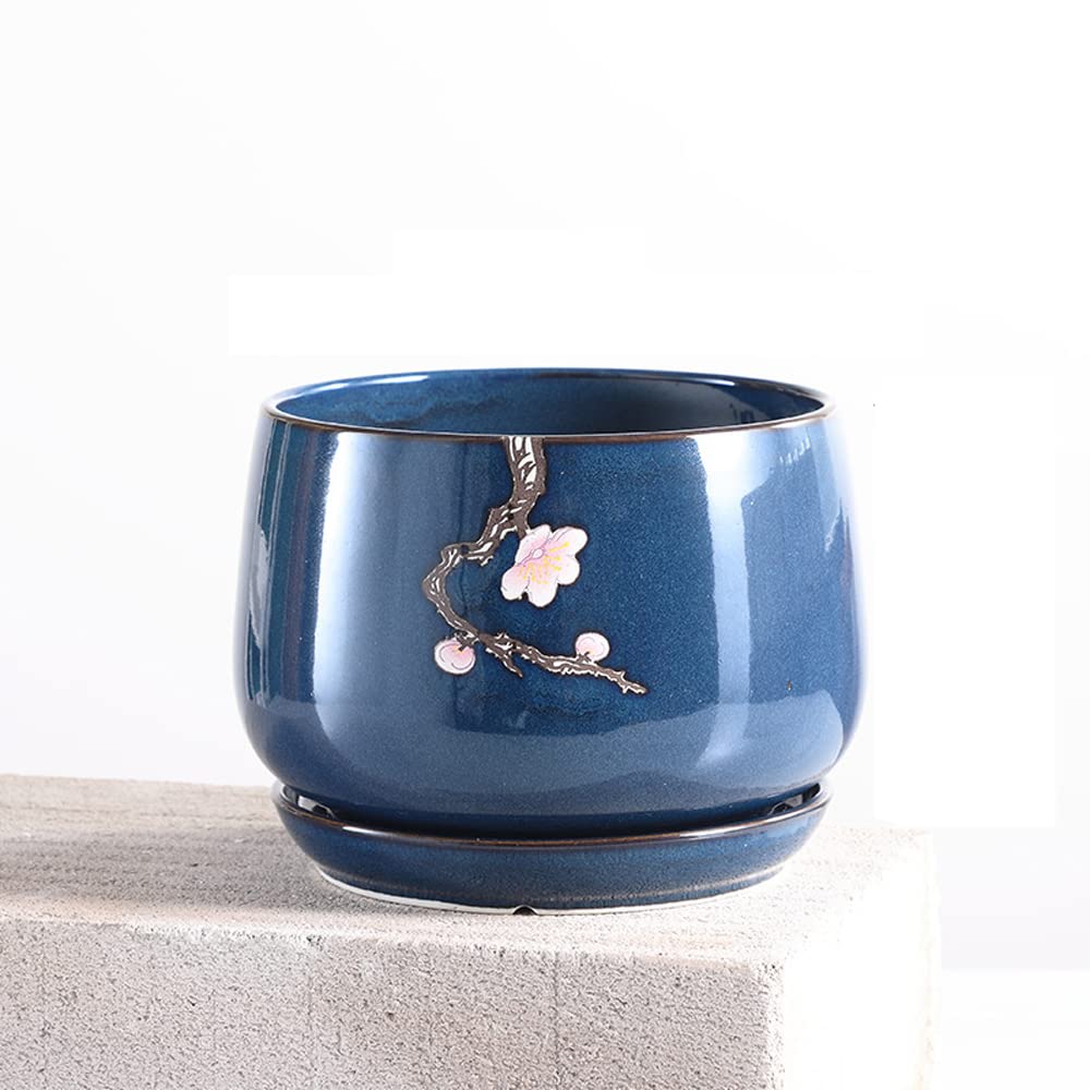 DFGHNBVC Planter Retro Succulent Planter Ceramic Planter Round Shape Succulent Planter Large Flower Pot Indoor And Outdoor Plant Pot For Succulents,D-17 * 14cm