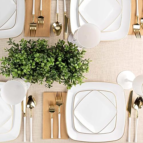 Miniatura 4 de Blue Sky Platos desechables blancos orgánicos de 8.5 pulgadas cuadrados (10 unidades) | Vajilla de plástico con borde dorado para fiestas