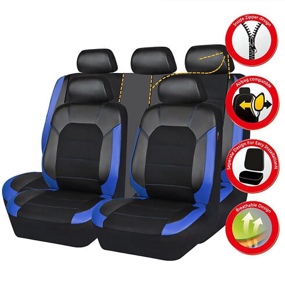 9Pcs Universel Housse de Siege Voiture pour Renault Laguna Coupé/Laguna Grandtour III II I (Typ T) DT0/G/B56/K56 5-Seats Couverture Couvre Sieges Avant Arrière Protection,Blue