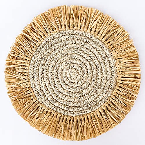 Nobbys Bleached Jute Crochet Placemat With Natural Raffia Fringes (Pack Of 4) #TOP2