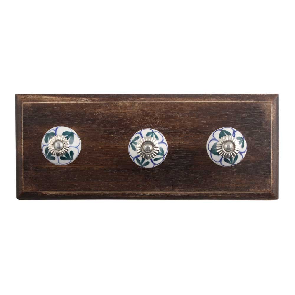 Indian-ShelfHandmade Shamrock Key Hooks Hangers Wall Mount Holders Hanging Coat Hat Mug Kitchen Utensils Bathroom (Wooden_Green_4 Inches)-1 Piece