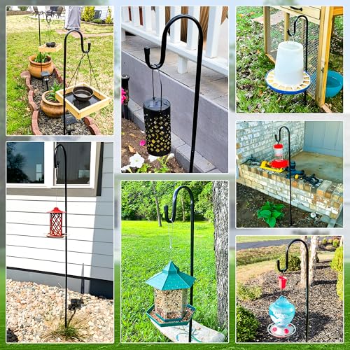Image of Ottsuls Shepherds Hooks for Outdoor - 60 inch Heavy Duty Bird Feeder Pole with 5 Prong Base, Adjustable Stand Hanger for Garden Plant, Hummingbird Feeder, Lantern Lights - Haning Wedding Decor (1 Pack)