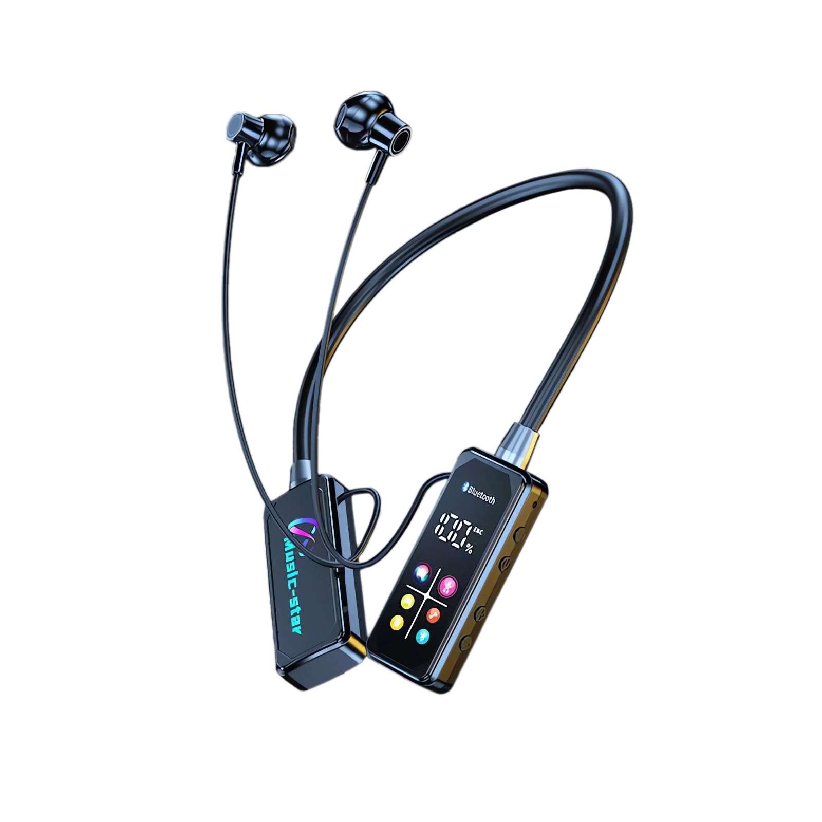 Ultra Long Life Sports Headset Neck Waterproof Sport Headset Noise Cancelling Ear Buds Sweatproof Deep Bass for Home Traveling Outdoor (Black)