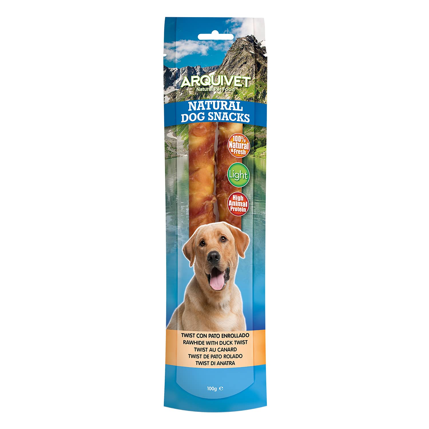 Arquivet Pack 12 Unidades Snack Twist con Pato Enrollado 24 cm 100 gr - Natural Dog Snacks - 100% Natural - Chuches, premios, golosinas para Perros - Producto Light - Muy Rico en nutrientes