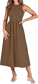 Women Summer Sleeveless Casual Maxi Dress Tiered Flowy Tank A Line Wrinkle Free Dress with Pockets Travel Beach Wear