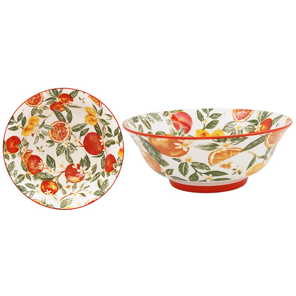 The Leonardo Collection Oranges & Lemons Jennifer Rose Stoneware Oranges & Lemons Bowl 21Cm for Home and Restaurants | Microwave & Dishwasher Safe Everyday Crockery for Cereal, Noodle, and Fruits