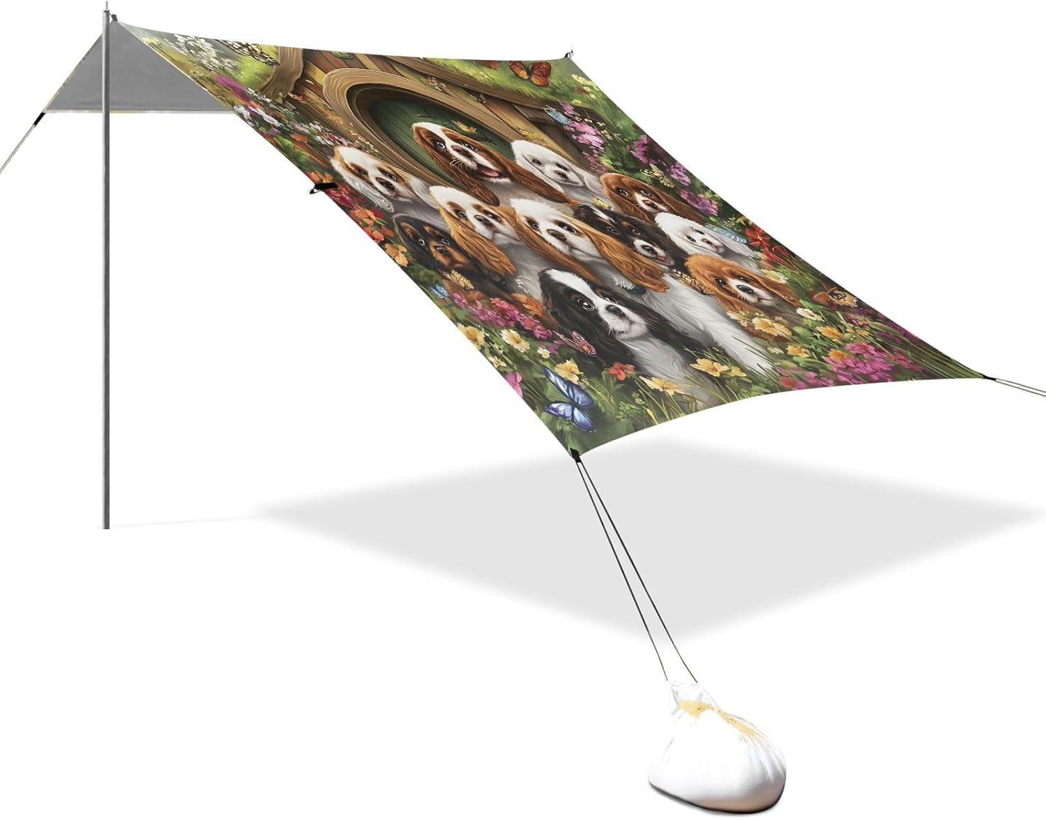 ALAZA Charles Cavalier Dog Puppy Beach Tent Sun Shelter UPF50+ Protection Beach Shade Canopy w/ 4 Sandbags for Outdoor Camping, Fishing, Backyard Fun, Picnic, 10x9 ft