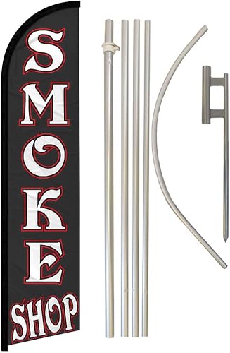 Infinity Republic - Kit de bandera y poste de manga completa sin viento negro Smoke Shop - Perfecto para tiendas de humo, negocios, tiendas de