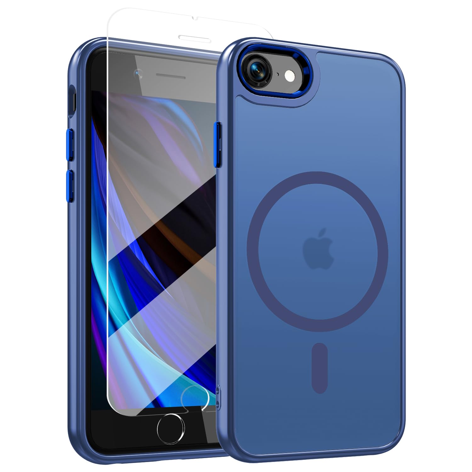 WRJ Case for iPhone SE 2022/2020/7/8 with Screen Protector,Magnetic Translucent Phone Case for Women Men [Compatible with Magsafe] Slim