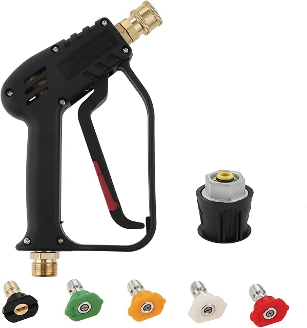 YUET High Pressure Washer Gun Handle with 5 Water Nozzle Tip,Water Wash Cleaner for Car Cleaning Kit(M22 14MM Fitting Hose Connector & 1/4" Karcher Kärcher Quick Connector) Power Wand 4350 PSI
