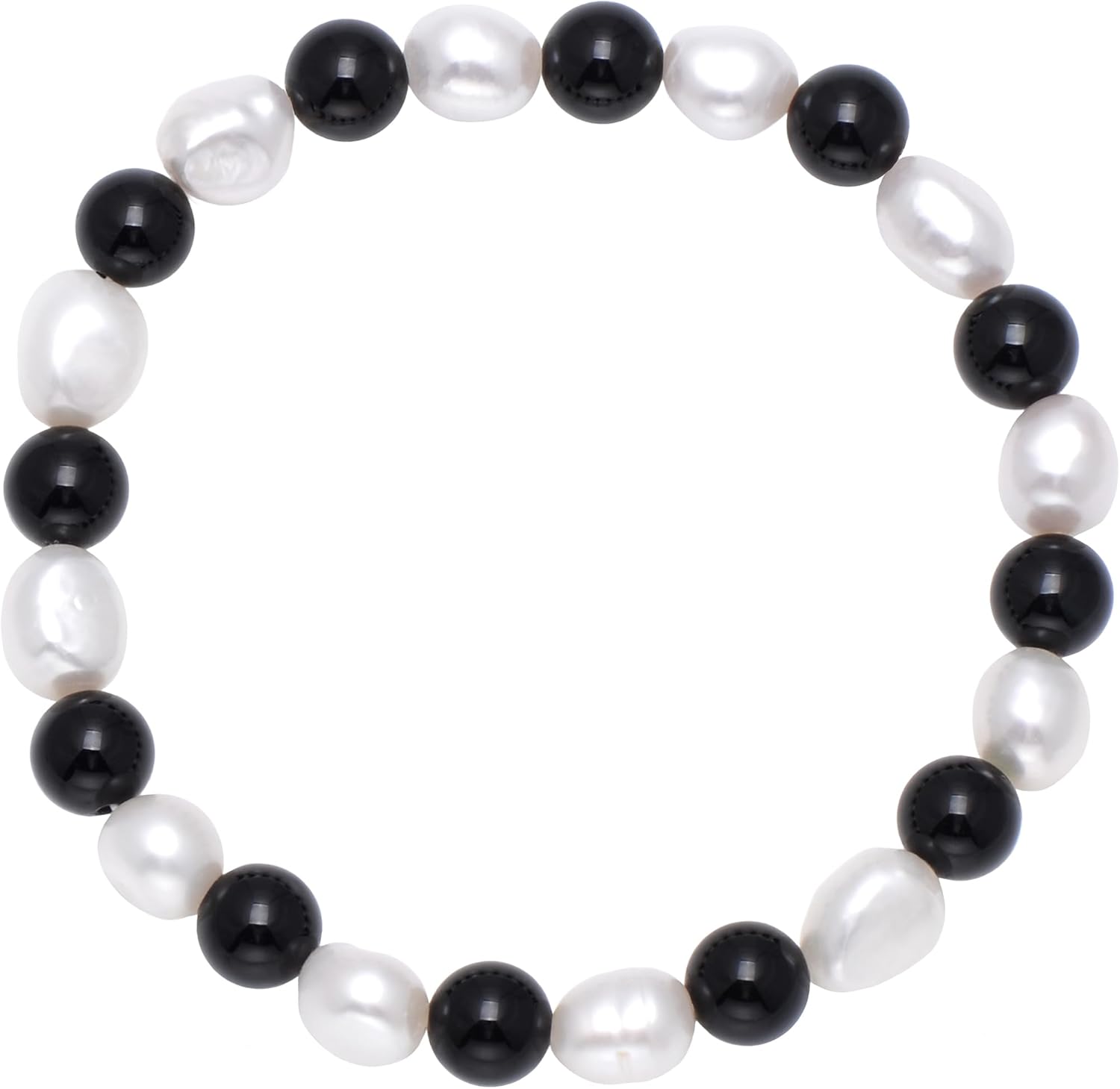 Paialco Mix Match Freshwater Cultured Pearls Bracelet for Women | Black Onyx Beads Stretch Bracelet