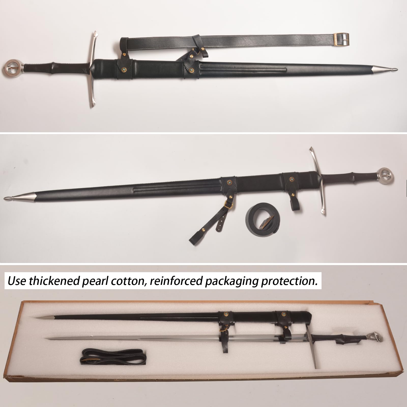 Mittelalterliches schwarzes westliches Schwert mit scharfer Klinge aus Manganstahl Echtes Schwert Mit Gürtel geliefert Gesamtlänge 51,18 Zoll Für Ausstellung, Geschenk, Sammlung