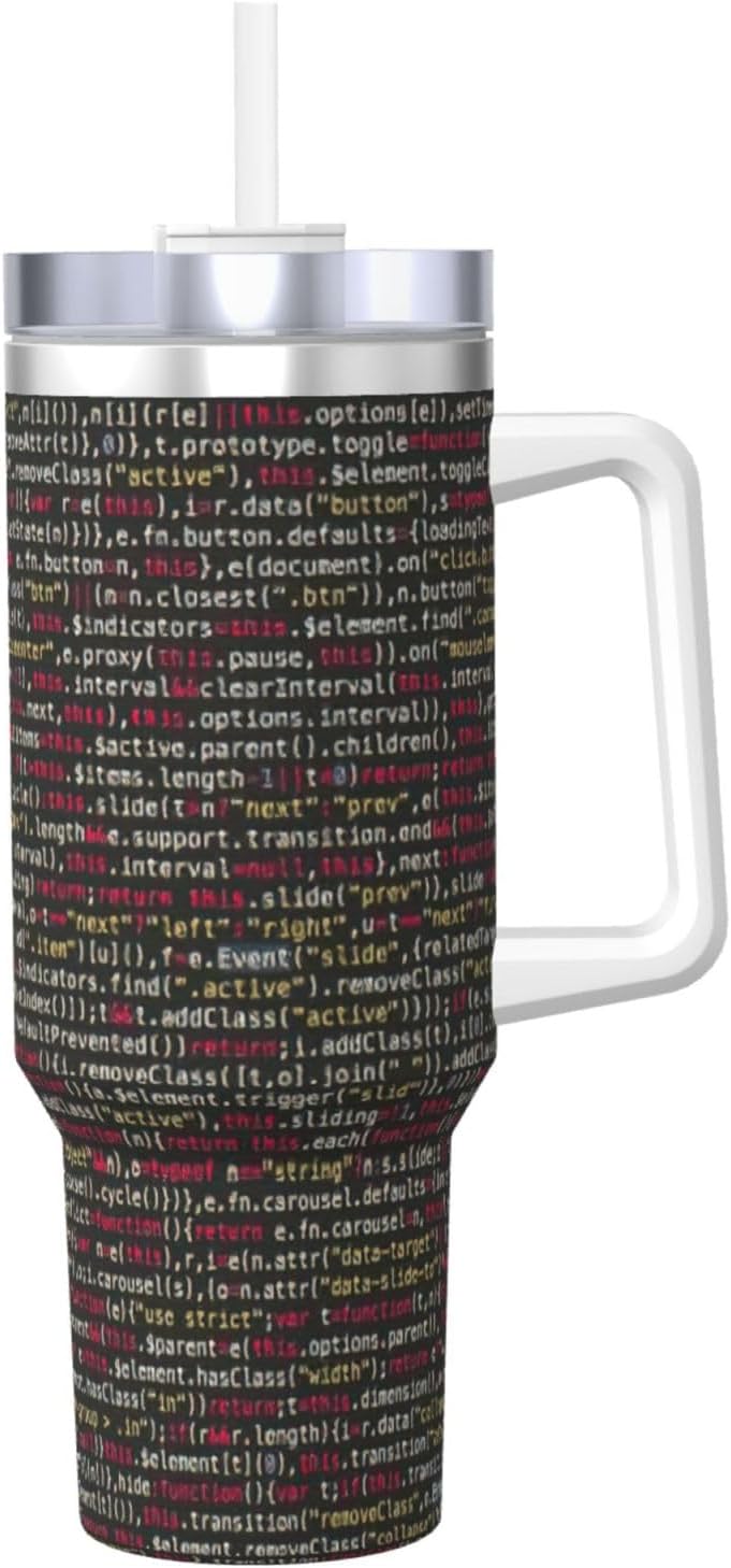 40 OZ Programmer Programming Code Print Ice Bully Cup with Handle Straw Lid Straw,Stainless Steel Tumbler Coffee Cup