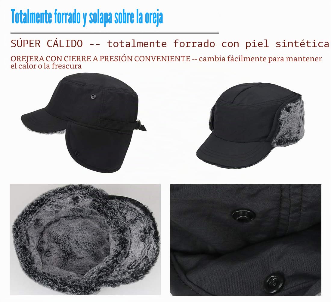 Gisdanchz Unisexo Gorra Invierno con Orejeras - Forrado con Piel Sintética
