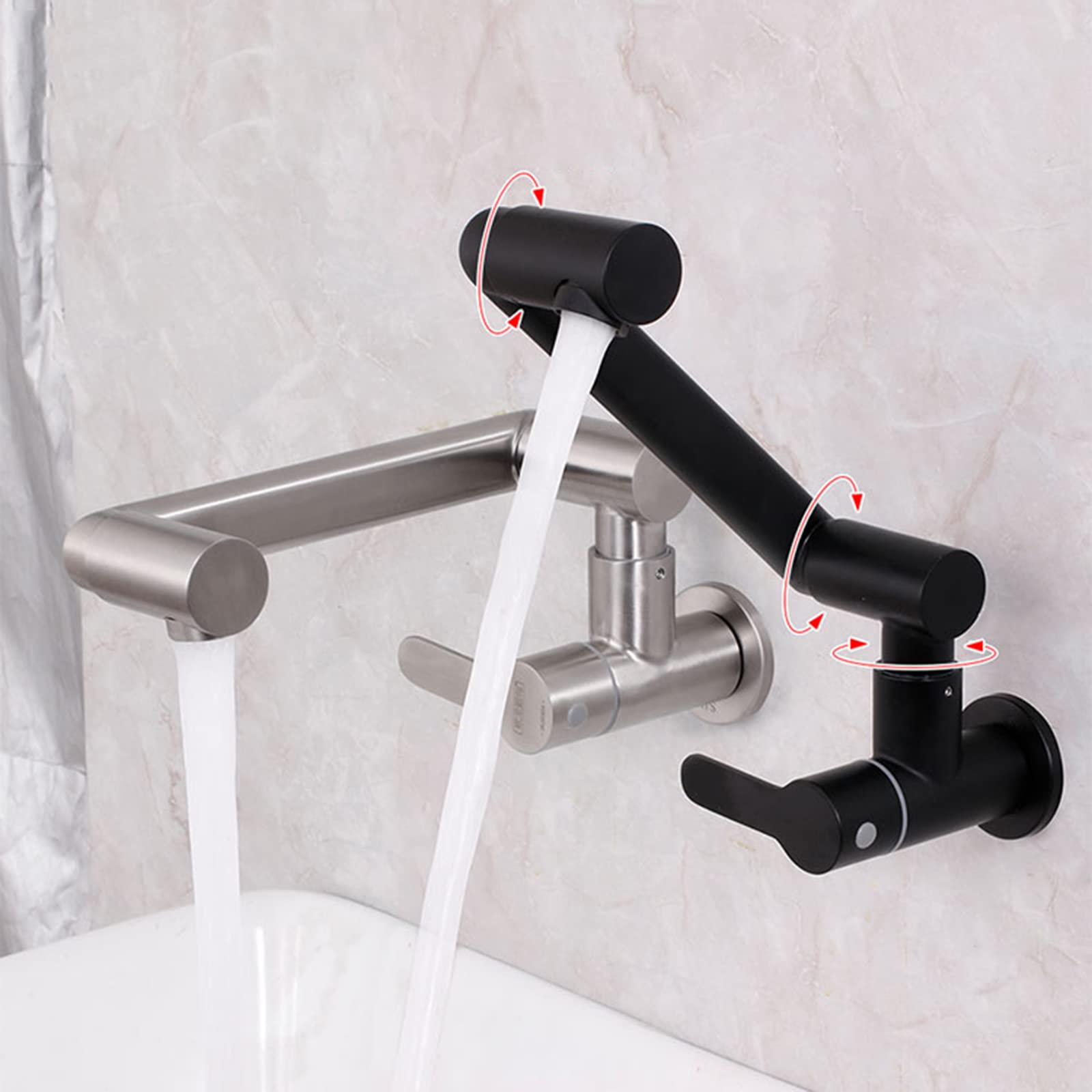 Grifo de Cocina de Pared Plegable Grifo de Llenador de Pote Grifo de Frio Grifos de Fregadero Monomando Plegable 360° Caño Giratorio Grifos para Lavaderos,Cepillado