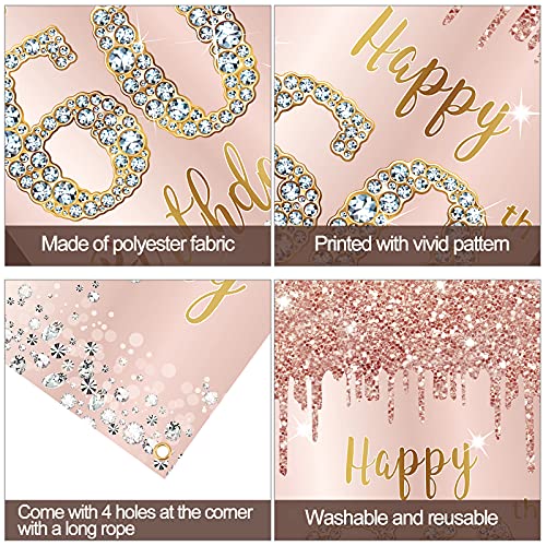 Image of 60th Birthday Door Banner Decorations for Women, Pink Rose Gold Happy 60th Birthday Door Cover Backdrop Party Supplies, Large Sixty Year Old Birthday Poster Sign Decor