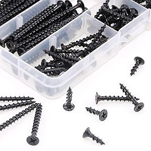 Rustark 160-Pcs #7 Coarse Thread Drywall Screw with Phillips Drive Black Oxide Finsh Bugle Head Wood Screws Assortment Kit Ideal for Drywall Sheetrock