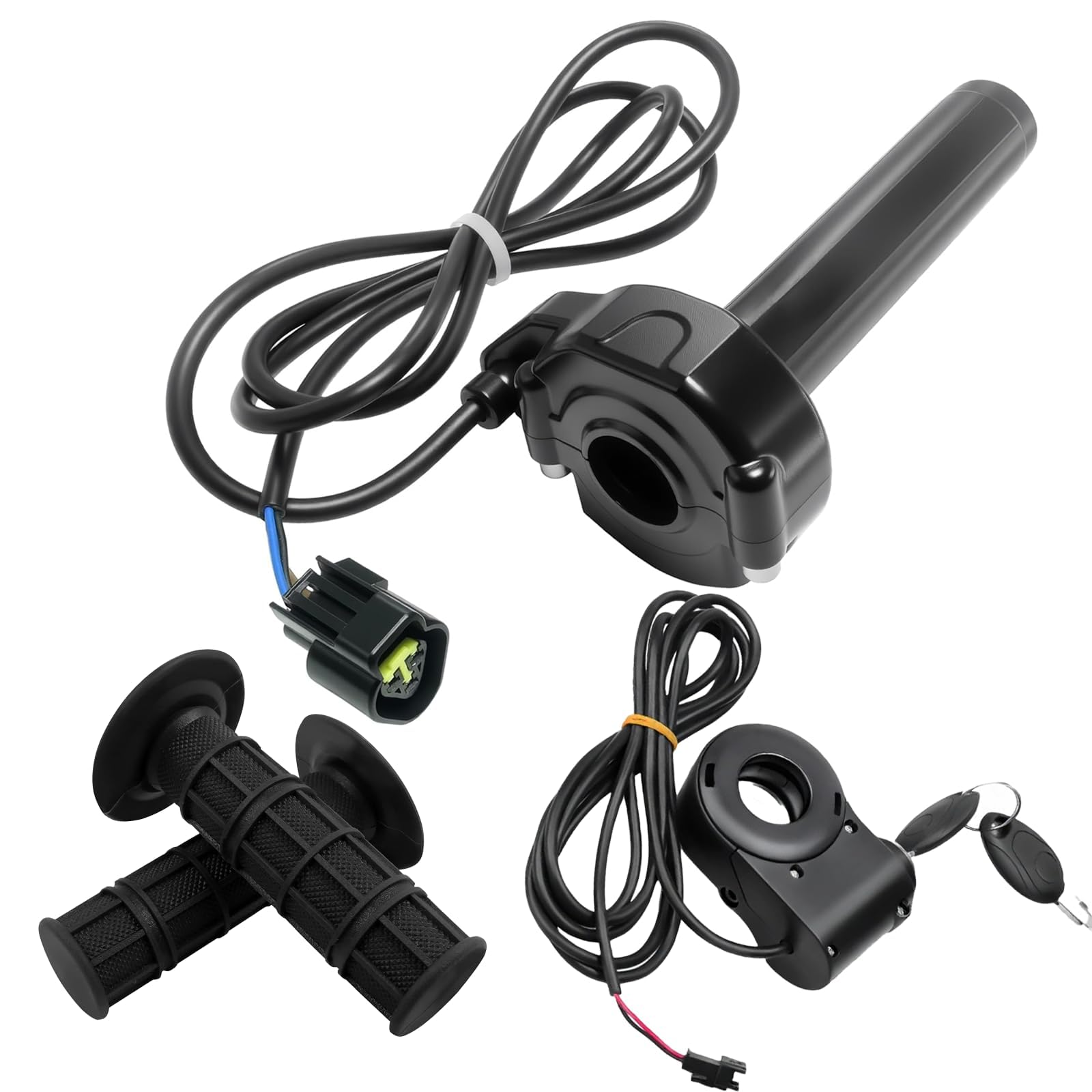Surron Throttle Handle, Full Twist Throttle with Rolling Bearing with Handlebar Grip Cable Kit Compatible with Sur Ron Light/Bee/X/S / X260 Electric Dirt Bike (Ignition Switch)
