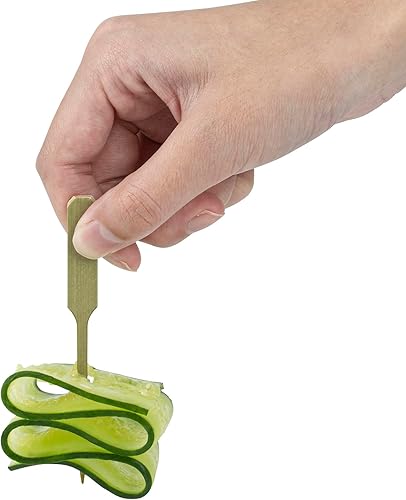 Miniatura 24 de Púas de cóctel de 3.5 pulgadas, 100 pinchos desechables para aperitivos, parte superior cilíndrica, palillos de dientes decorativos de bambú