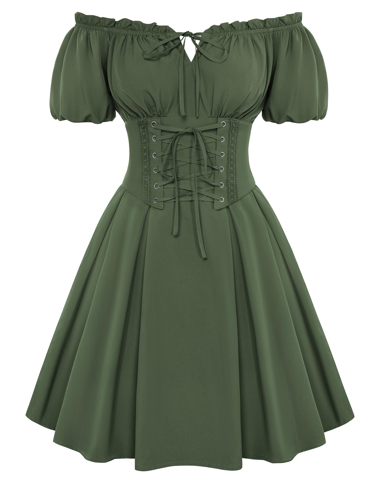 Scarlet Darkness Renaissance Costume Women Corset Dress Mini Off Shoulder Fairy Dresses, Olive, M