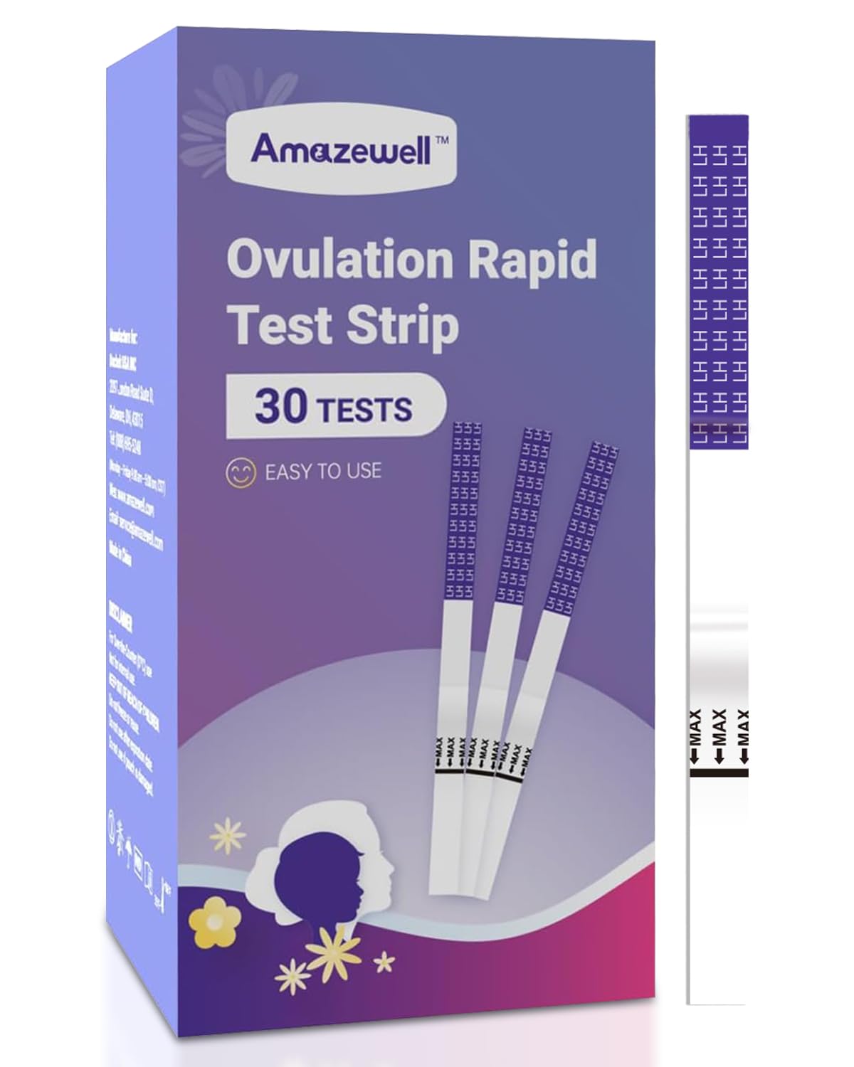 Ovulation Test Strips, Amazewell Ovulation Strips Fertility Test for Women Ovulation Predictor Kit for Home, 30pcs LH Test Strips Ovulation Kit Bulk, 5mm Width Easy Grip, High Accuracy