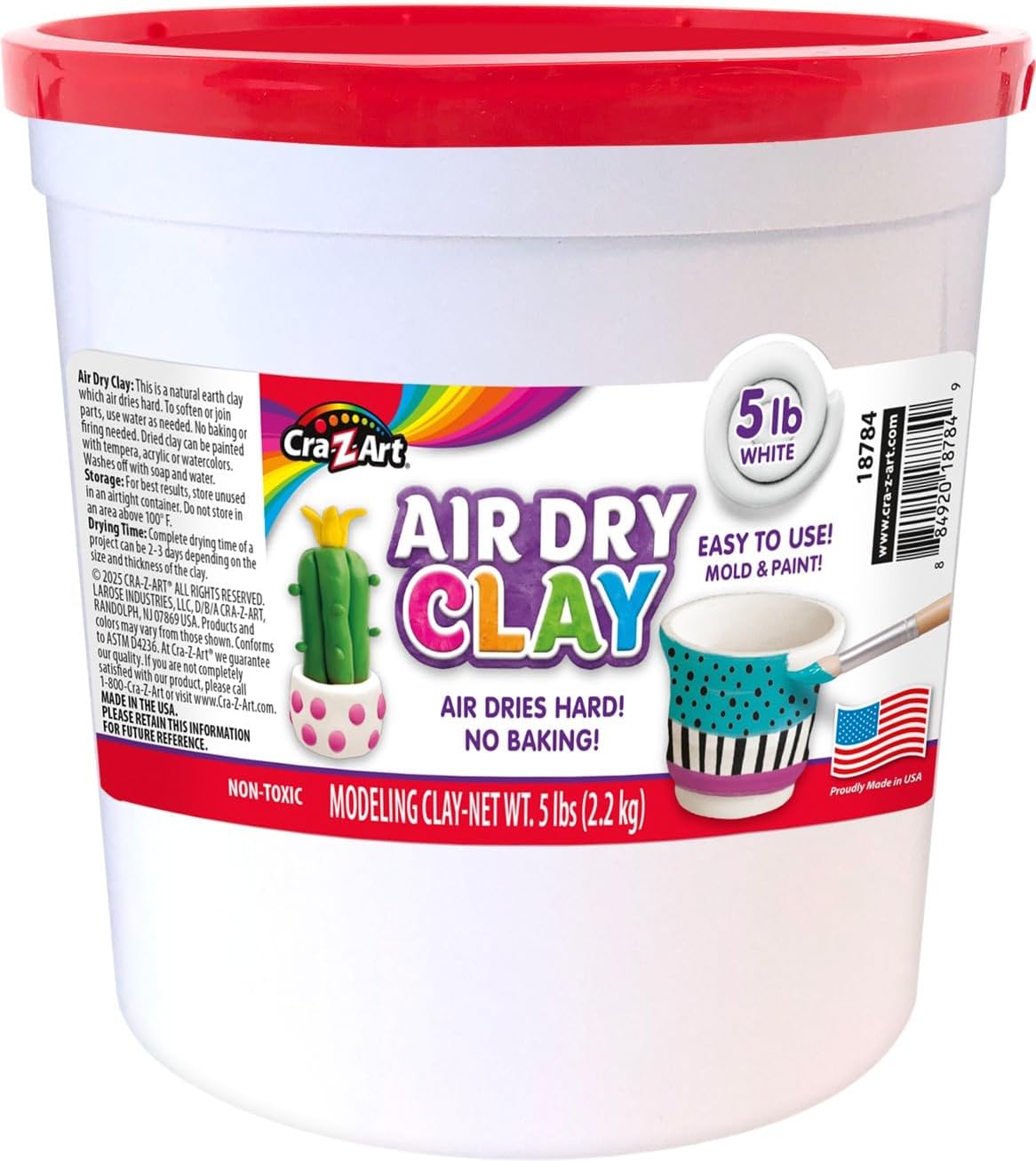 Cra-Z-Art Air Dry Clay 5lb Bucket - Natural White Modeling Clay for Sculpting, School Projects, Classrooms & Kids Crafts
