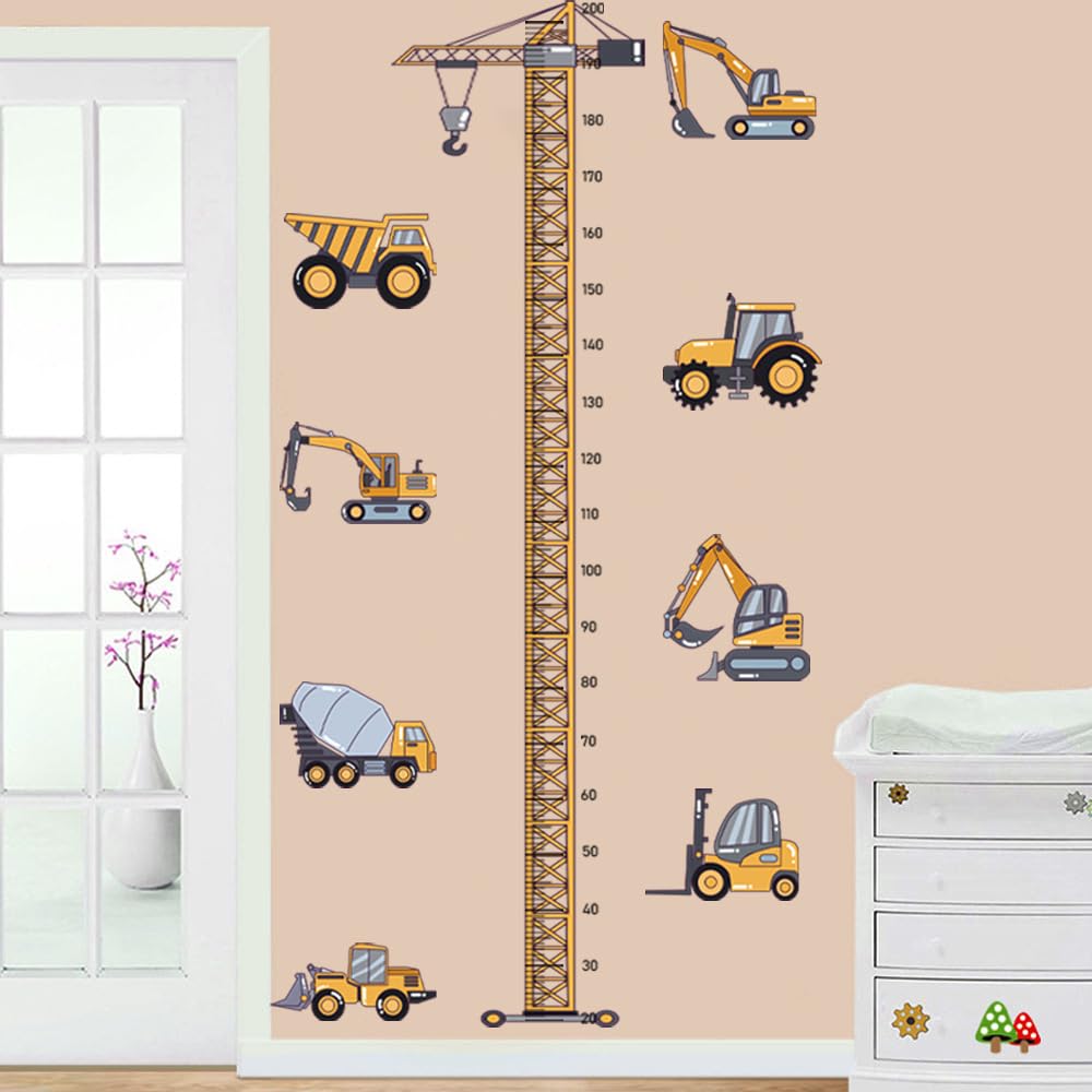 HGDESIGN® Wall Sticker Height Chart Tape Measure Tree Construction Vehicle Wall Sticker Wall Decoration for Children's Room Baby Room Child Baby Boy Girl (B) - Image 3