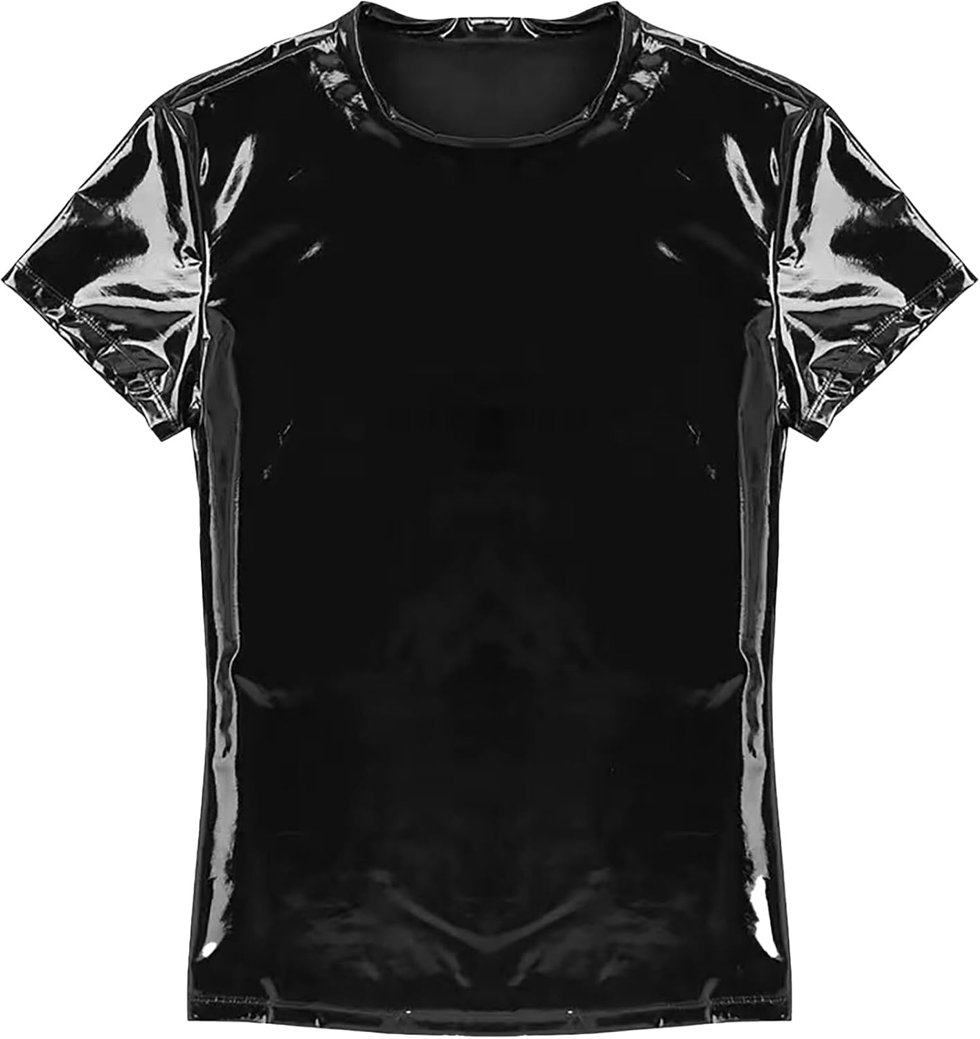 AIEOE Men’s Leather Metallic Shirts Shiny Slim Fit Stretch Top Wetlook Club Party Undershirts