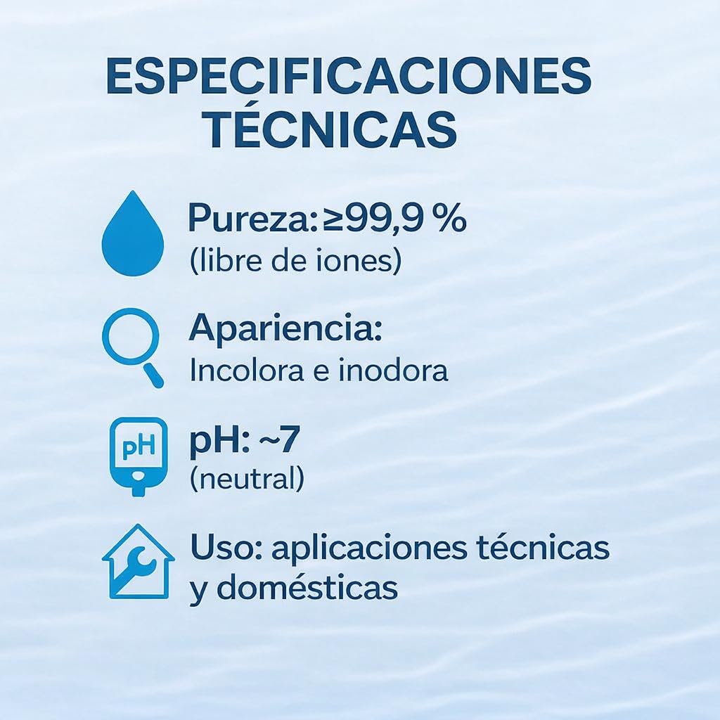 GiDeli Agua desmineralizada, 6 x 5 l, agua destilada para planchas, baterías, radiadores, humidificadores, acuarios y laboratorios, agua sin cal, inodoro, transparente