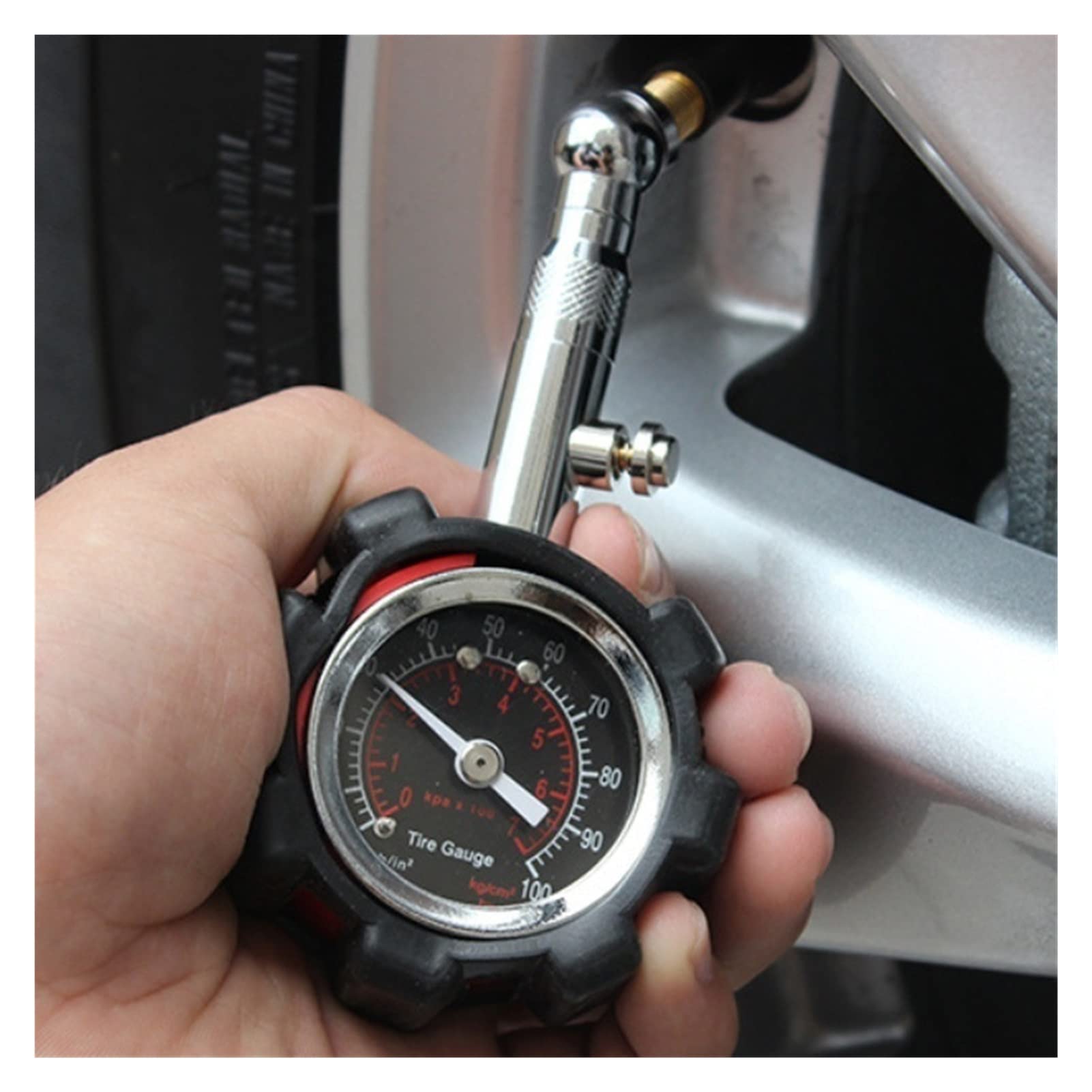 Medidor de presión de neumáticos de Alta precisión, Negro, 100 PSI para medidor de presión de Aire de automóvil preciso para camión y Motocicleta (Color : Red) (Red)