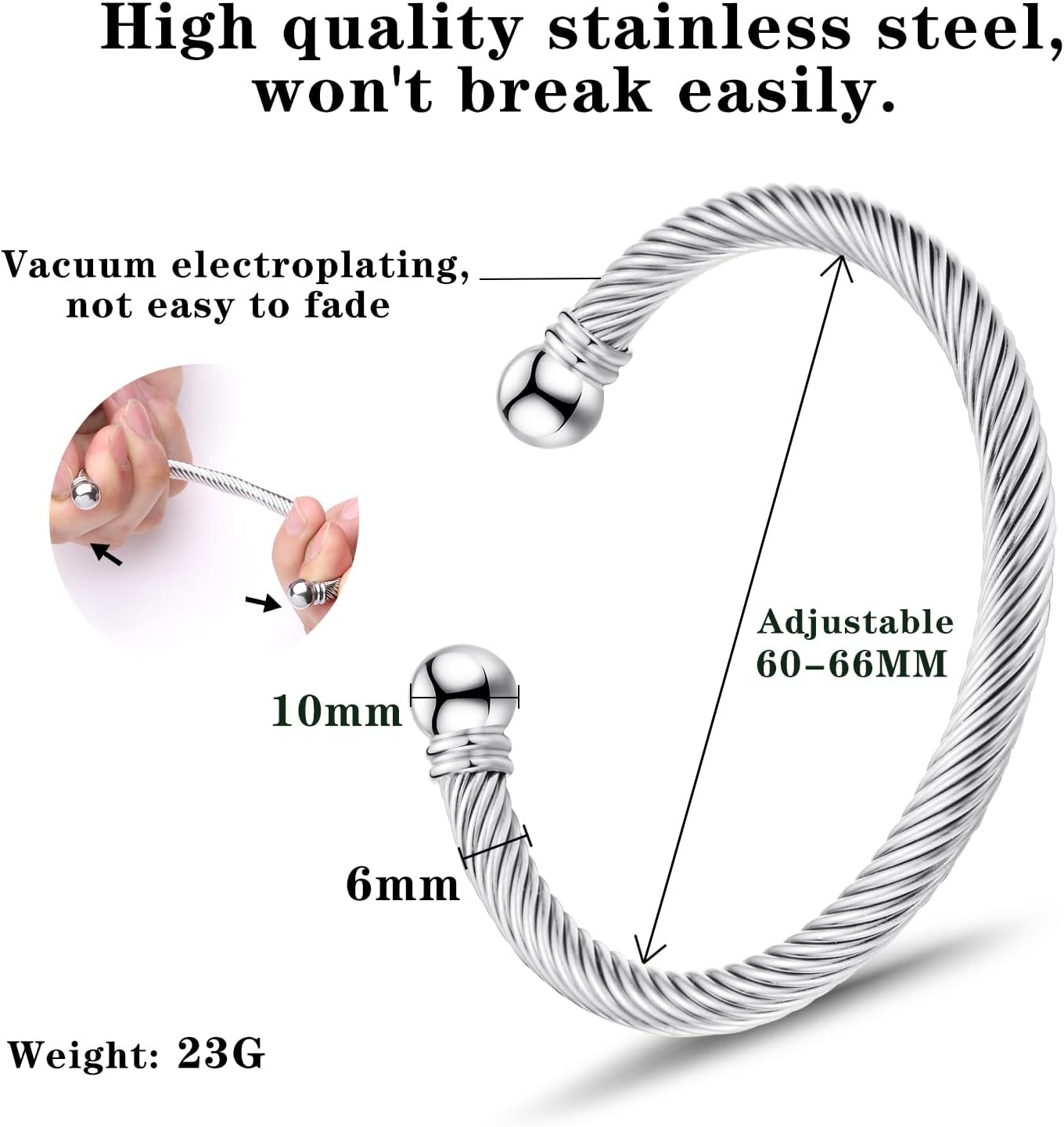 Adjustable C-Shape Open Cuff Bangle, Twisted Cable Bracelet for Men & Women, Chic Stainless Steel Unisex Jewelry Gift for Him Her, Unique Anniversary Present - Image 5