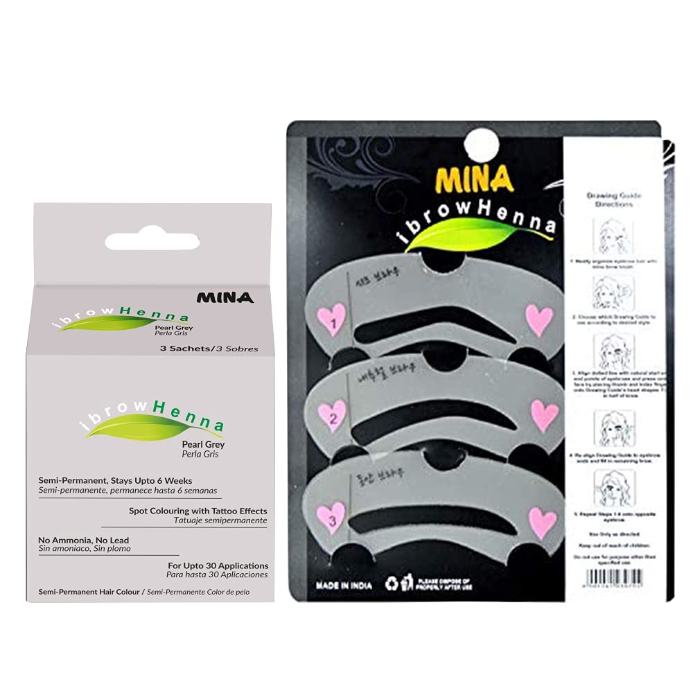 MinaiBrowMINA ibrow Henna Regular Pack with Stencils-Combo Pack (Pearl Gray)