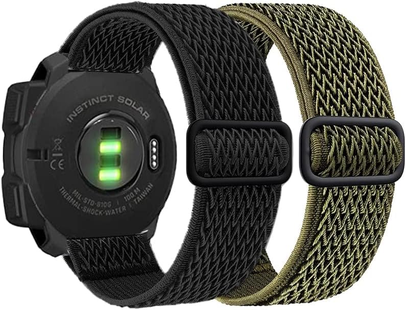 for Garmin Instinct/2 Solar Watch Bands, 22mm Soft Elastic Stretchy Nylon Ultra-light Wristband Replacement Strap Men Women for Garmin Instinct Tactical/Esports/Solar/Tide, Black+Green - Image 2