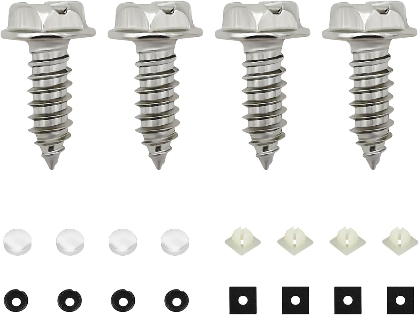 4 PCS Licence Plate Screw Kit, Rustproof Stainless Steel License Plate Screws, Anti-Theft Self Tapping Mounting Bolts for Securing Licence Plate Frame, Car Accessories (Silver-4PCS)