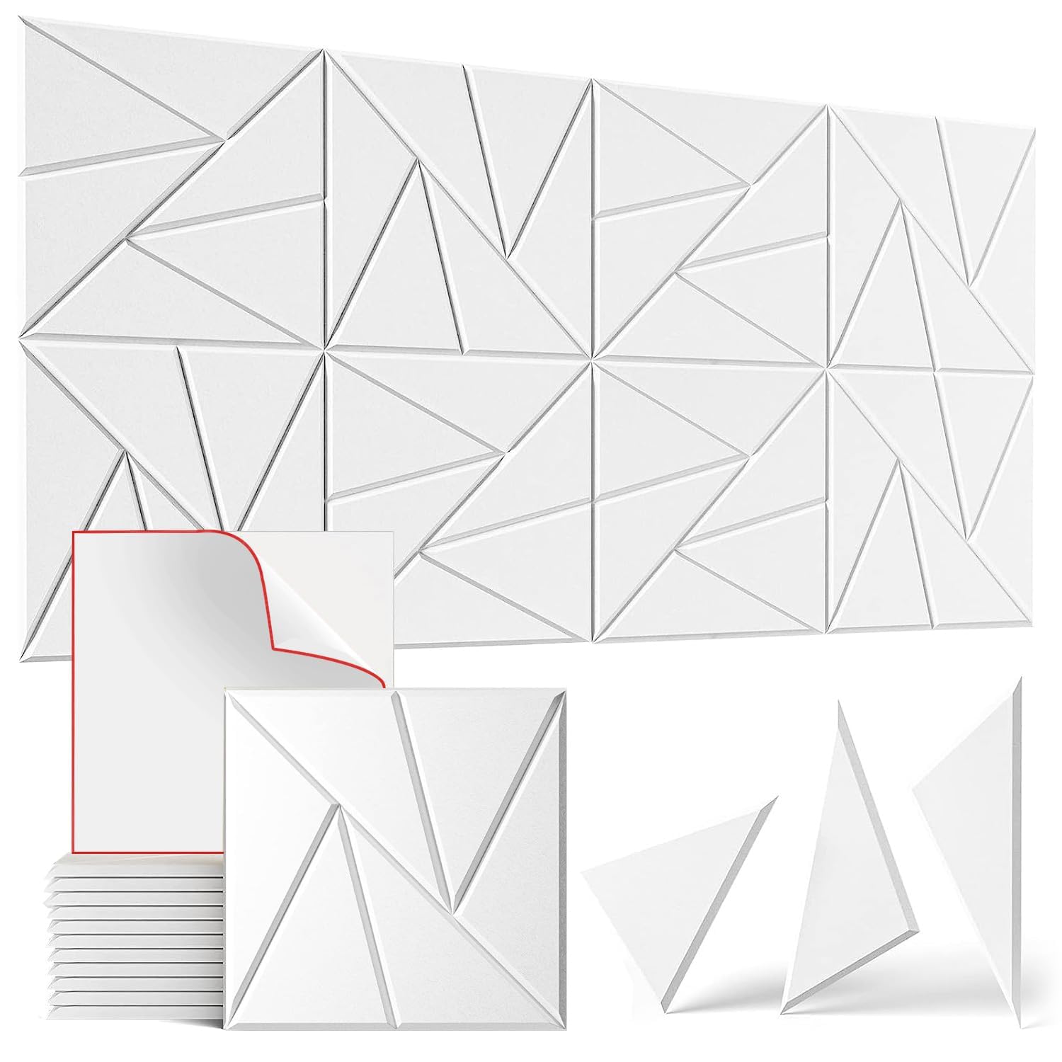KASTWAVE 12 Pack Acoustic Panels Self-Adhesive, White Sound Proof Panels, DIY Soundproof Wall Panels High Density, Sound Panels for Wall Decoration and Acoustic Treatment-Suitable for Bedroom, Offices