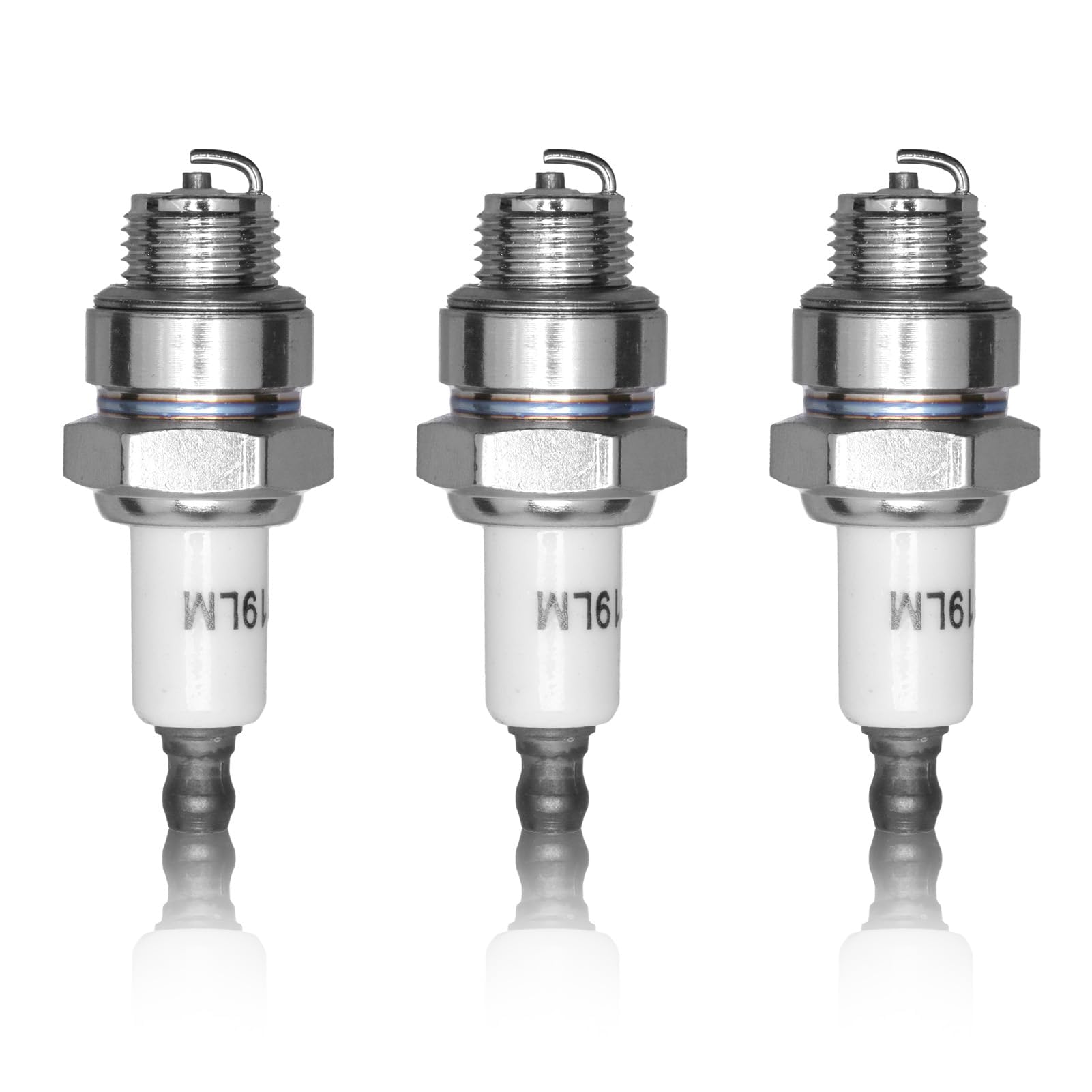 3Pcs Rj19Lm Spark Plug Engine Parts Replacement for 2 & 4 Stroke LawnMower and Cultivator Engine Brush Cutter Automotive Car Generator Marine Sparkplugs Compatible with Briggs & Stratton,Ngk Br2lm