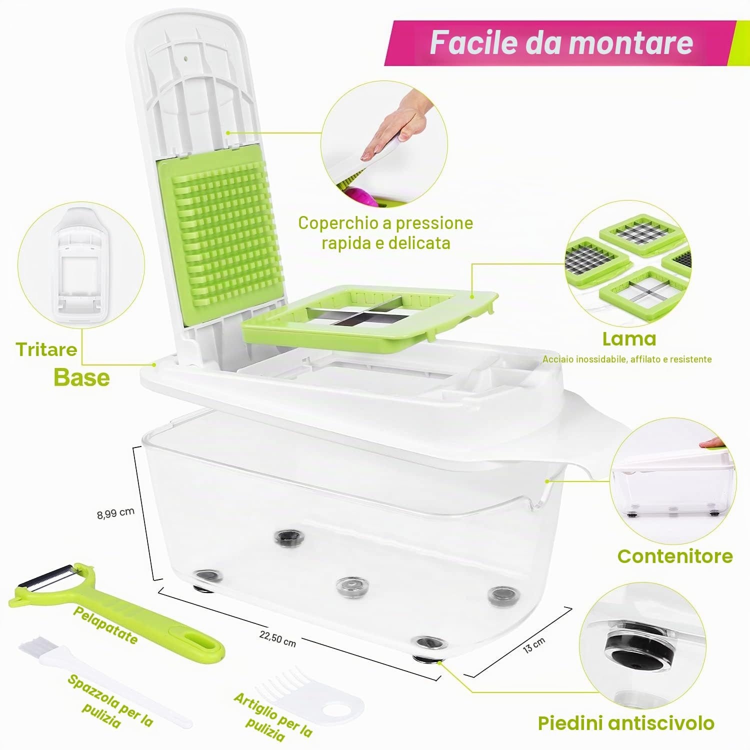 Taglio Legumi Multifunzione 12pcs Manuale Mandolina Decoupe Cubo Taglio Cipolle Rapidamente e Uniformemente